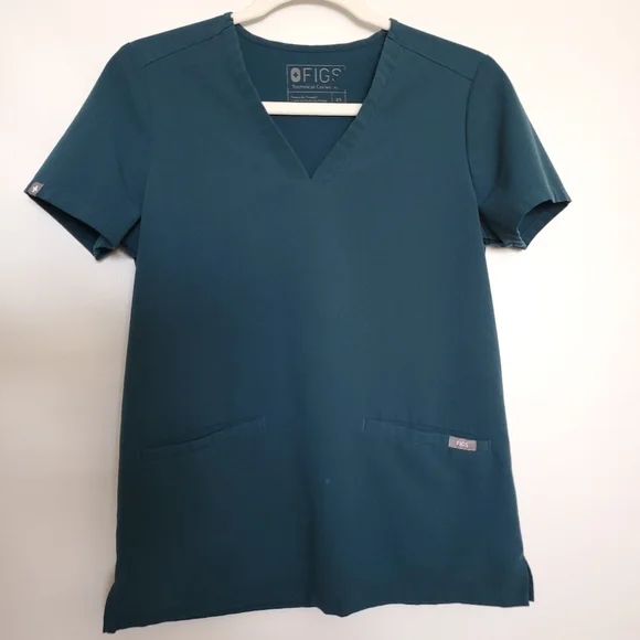 FIGS 'CASMA' SCRUBS TOP TEAL GREEN 3 POCKET V-NECK SHORT SLEEVE WOMENS (XS) - Picture 2 of 13